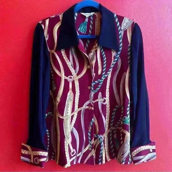 Vintage novelty chain print button front blouse size 11R - Picture 1 of 6